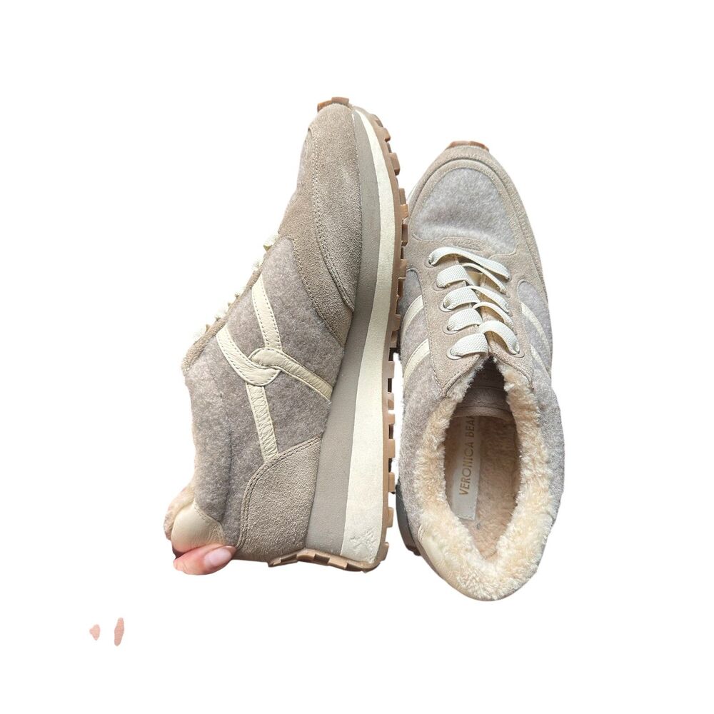 VERONICA BEARD Valentina-3 Shearling Lined Sneakers Gray Sz 8 - Picture 3 of 7